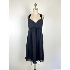 Vera Wang Bow Halter Dress‎ 8 Blue Gray Ruffle Cocktail Bridesmaid Formal